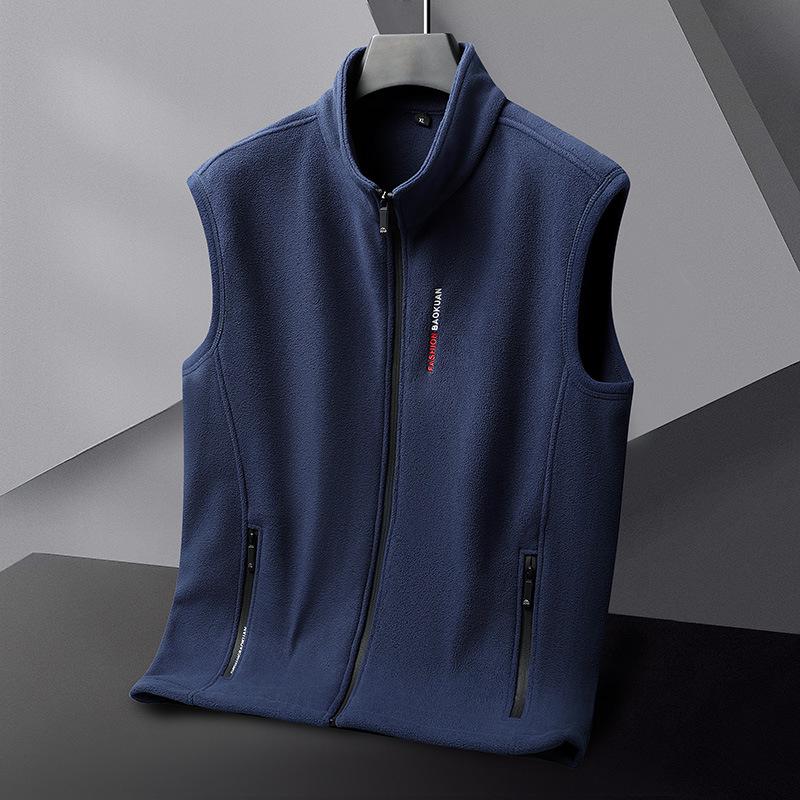 Plus Size Men's Fleece Stand Collar Vest - Autumn/Winter Loose Fit