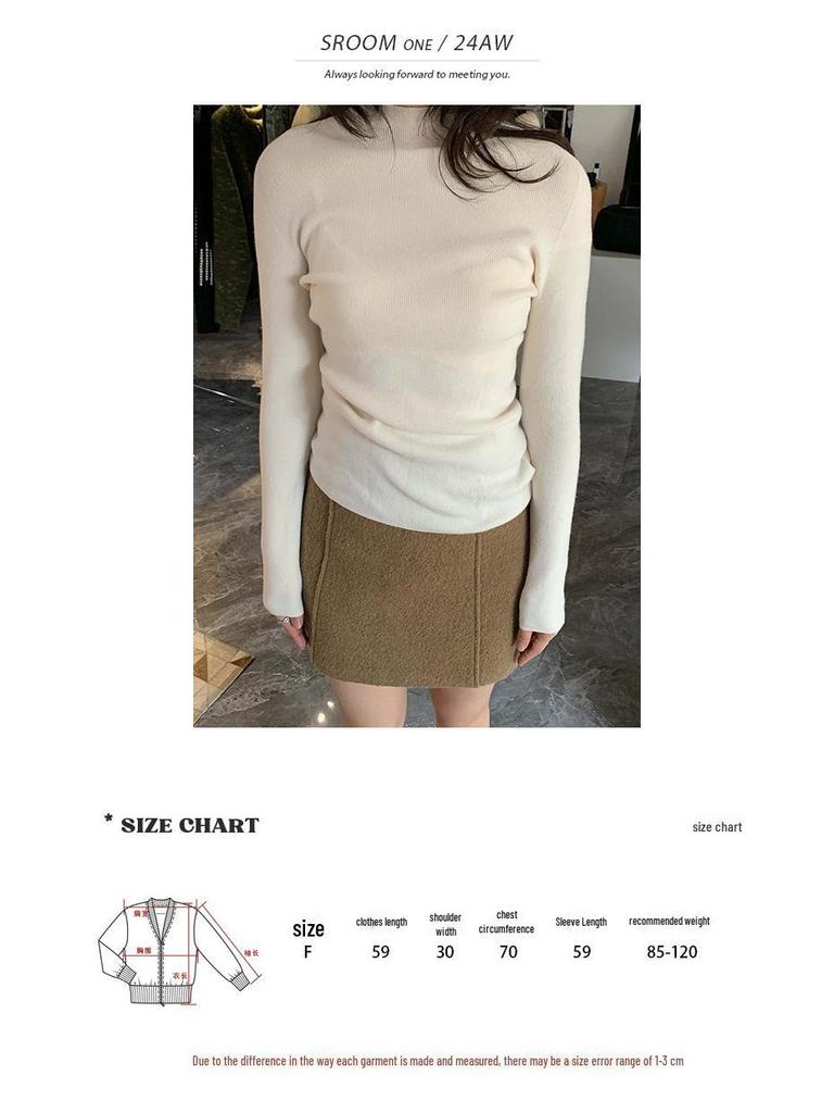 SROOM Bezešvé vlněné korejské tričko s polozvýšeným límcem a slim fit střihem