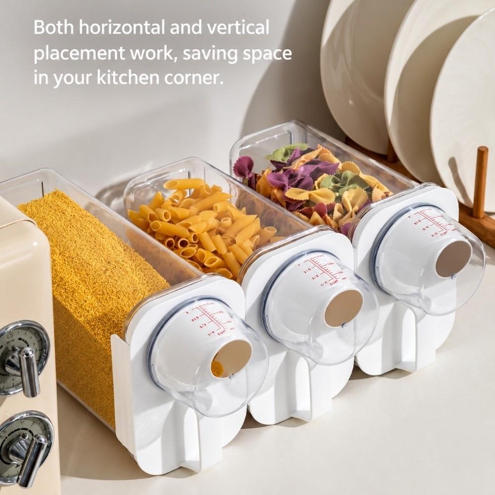 1100/1800/2300ml Storage Box Viewable Cereal Storage Containers Measuring Cup Rice Bucket  Kitchen