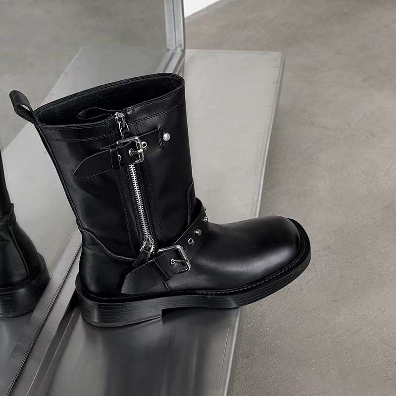 

Leather belt buckle with skirt boots women s black heightening boots 2025 new platform high boots 35