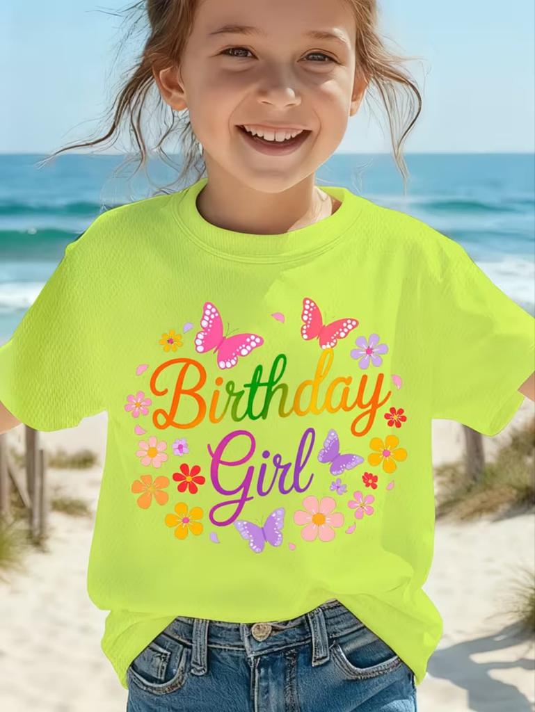 Girl Clothes Birthday Princess Printed Girls T-Shirt Happy Birthday Girl Party Outfit Tops Kids Short Sleeve Tshirt Kids Clothes