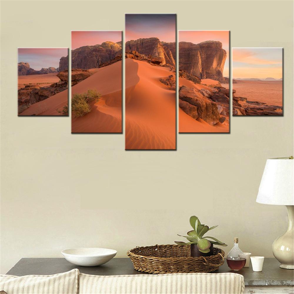 5 Pieces Landscape Canvas Wall Arts Poster Painting Nature Wadi Rum Valley of the Moon Wallpaper Home Decor Picture Printing Art