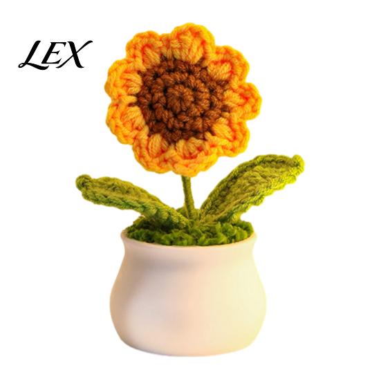 Small Potted Flowers Handmade Crochet Flower Decoration, Knit Artificial Sunflower Desktop Decorative Yarn Decor, Gift for Women, Mom, Teacher,