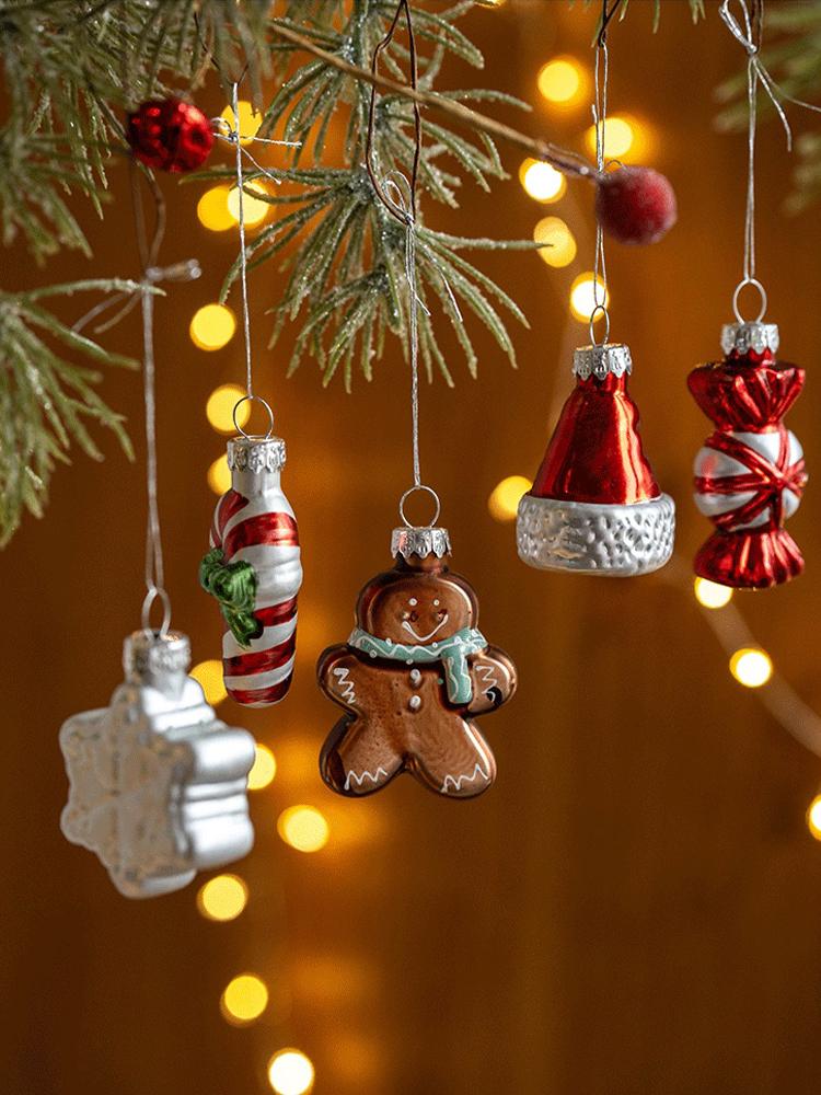 Set of 9 Mini Glass Christmas Tree Ornaments Set Hanging Decorations for Tree & Winter Festival Decor New Year