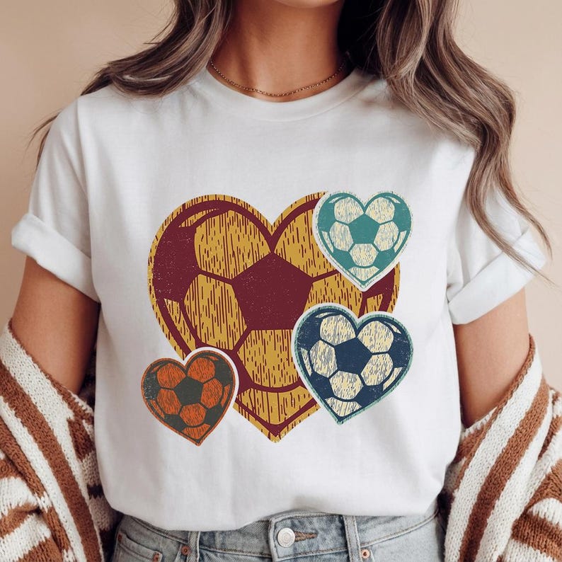 Soccer Heart T-Shirt, Retro Vintage Soccer Love Graphic Tee, Cute Soccer Ball Shirt, Soccer Mom Player Fan, World Cup 2026 Sports Tee