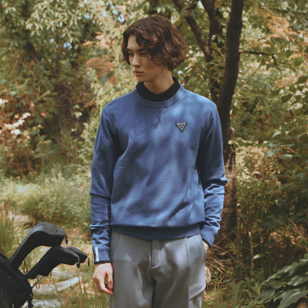 CHALLENGER Men'S Viscose Symbol Embroidery Knit Pullover Pale Blue