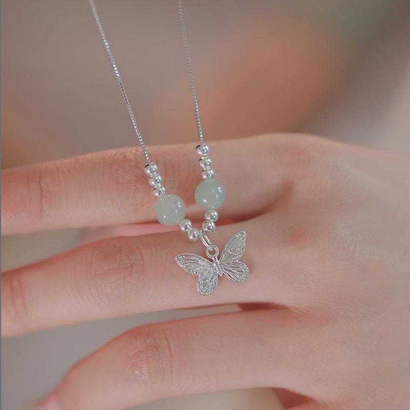 New Year's New Chinese Imitation Hetian Jade Butterfly Necklace for Women's Chinese Style Light Luxury Niche Collarbone Chain