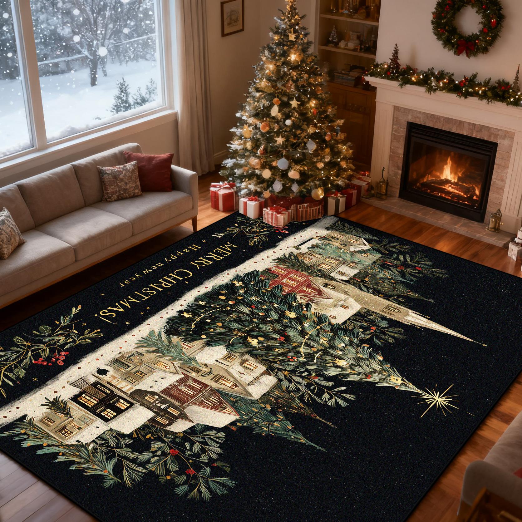 

Christmas Style Big Living Room Rugs Home Decoration Luxury Bedroom Carpet Cartoon Washable Mat for Lounge Floor Rug Dining Room 60x90cm