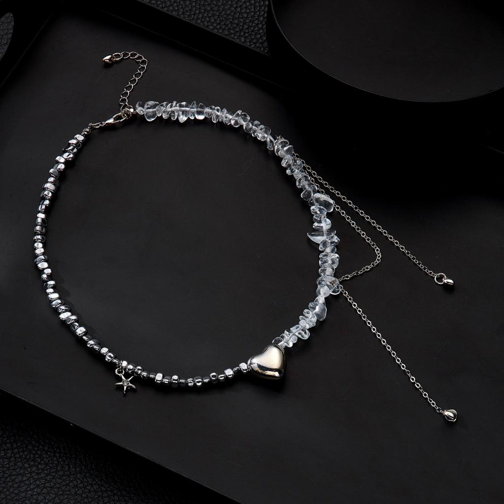 Vintage Heart Star Irregular Stone Beads Chain Tassel Necklace For Women Men Romantic Heart Clavicle Chain Trendy Daily Jewelry