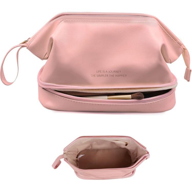 Double-Layer Cloud Makeup Bag for Women: Large-Capacity, Portable Travel PU Toiletry & Cosmetics Organizer