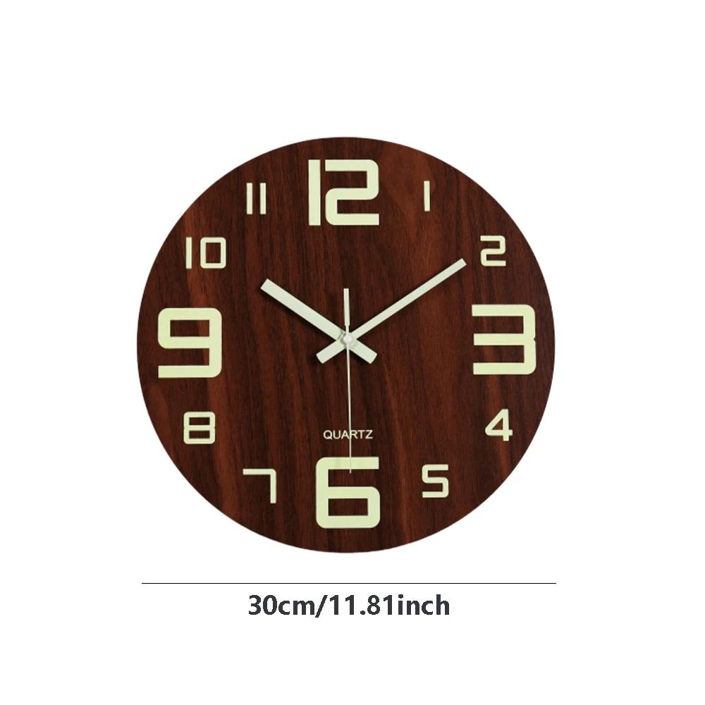 Ceas de perete luminos Ceasuri de perete de bucătărie, silențios, din lemn, pentru interior, în aer liber, camera de zi, ceas, acasă, artă modernă