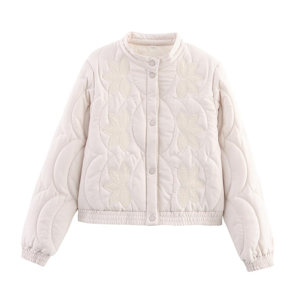 

Women s Floral Quilted Embroidered Cotton Jacket - Versatile Casual Fashion (Autumn/Winter 2025) X5067 Small бежевый