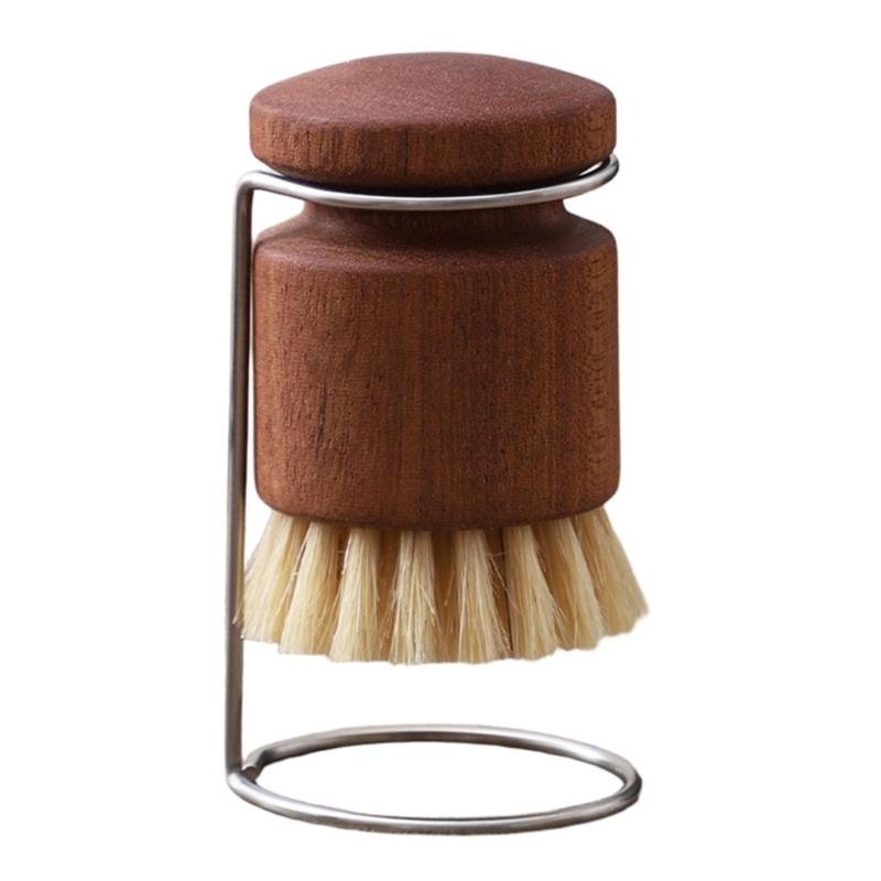 

Kitchen Brush with Drain Rack Set For Maintaining And Oiling Cast Iron Pans Wooden Washing Up Brushes 1