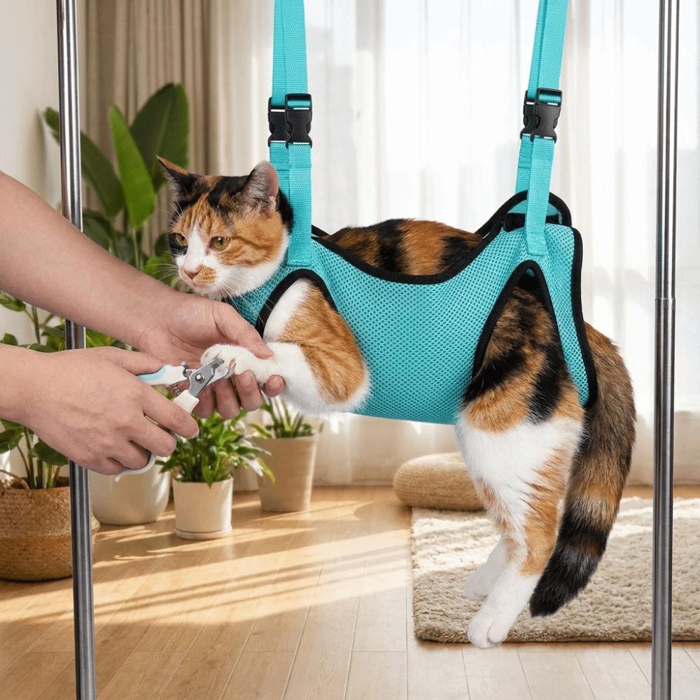 Breathable Mesh Pet Nail Trimming Hammock Adjustable Cat Bathing Bag Pet Grooming