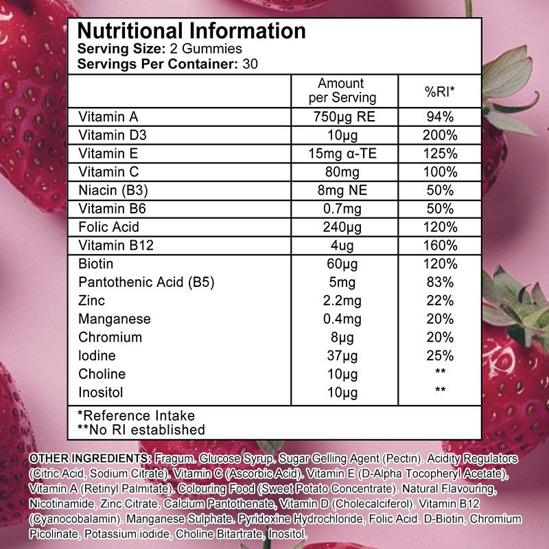 Multivitamin-Gummibärchen für Erwachsene & Teenager, 16 Essentielle Vitamine & Mineralstoffe, Vegan Glutenfrei Gentechnikfrei, 60 Gummibärchen
