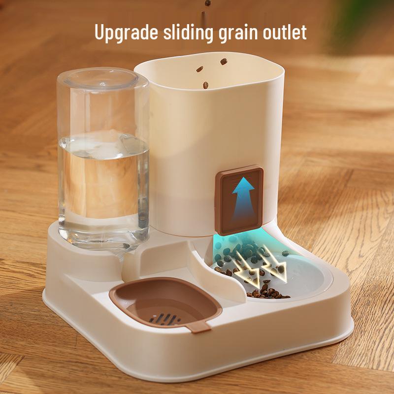 Automatic Dual-Use Pet Feeder & Water Dispenser with Large Ceramic Double Bowls for Cats and Dogs