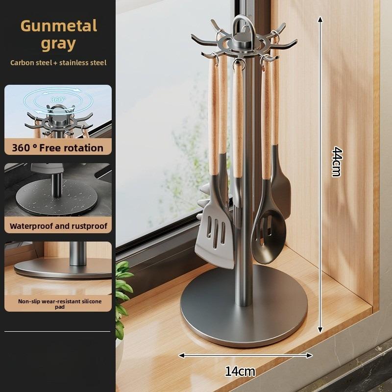 Rotating Storage Hanger with 8 Hooks,Kitchen Utensil Stand:  for Countertop Organization rotatable Cooking Utensils Holder