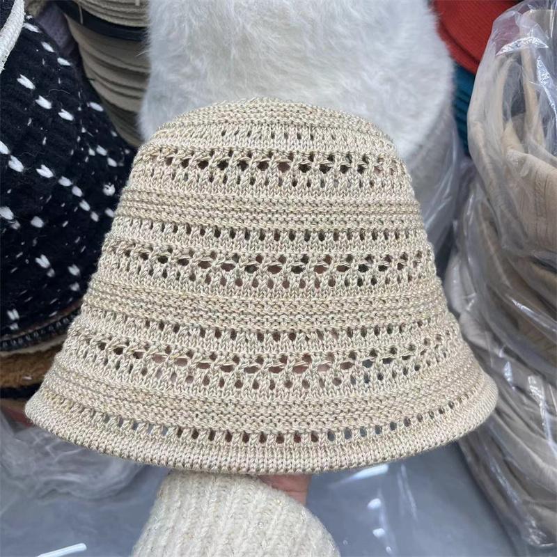 Solid Color Stripe Knitted Bowl Hats For Women'S Casual Versatile Decoration Foldable Sun Visor Hat Bucket Hat