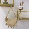 Bohemian Pearls Straw Bag Pearls Shell Hand-Woven Women Handbag Handwoven Conch Starfish Beach Bag Rattan Half Moon Shoulder Bag