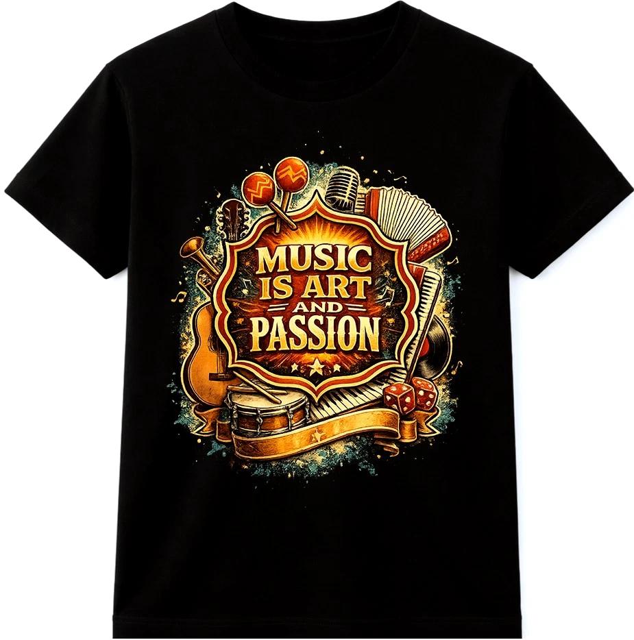 Music Lover T Shirt Music Is Art And Passion Rock Musician Graphic Tee L