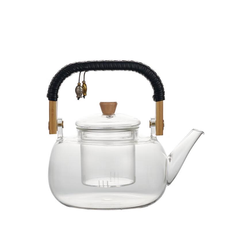 1000ML Glass Tea & Steamer Kettle with Bamboo Handle