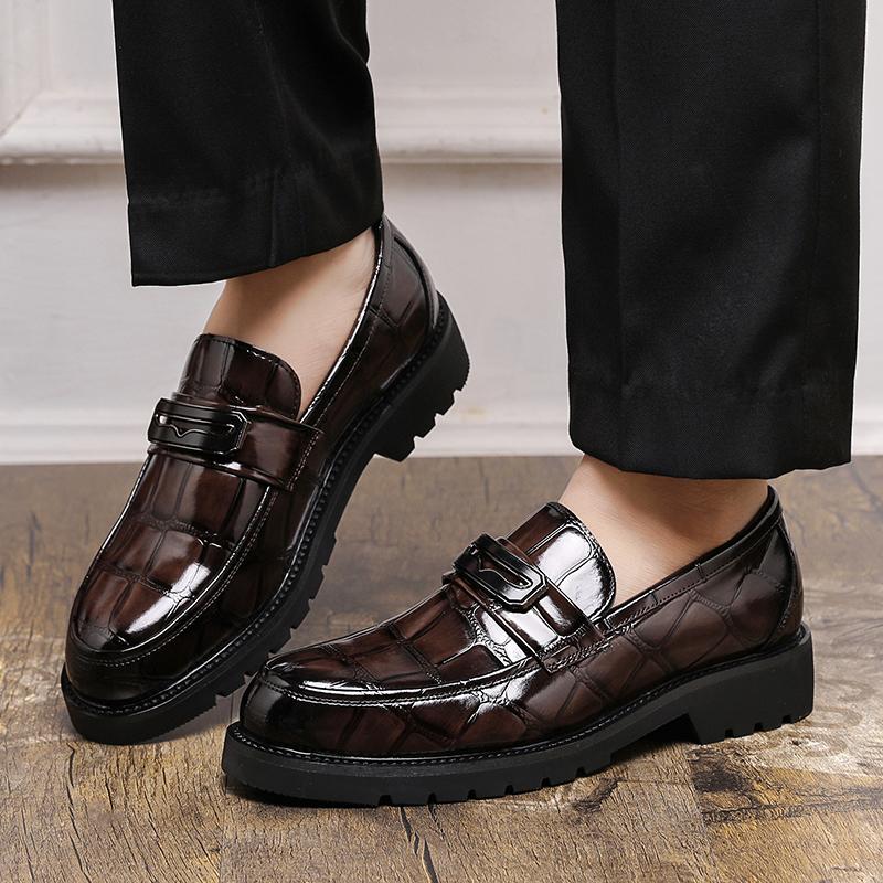 Fashion Men Business Leather Slip on Thick Formal Dress Male Shoes Quality Original Thick Soled Loafers Fashion Alligator Pattern Shoes