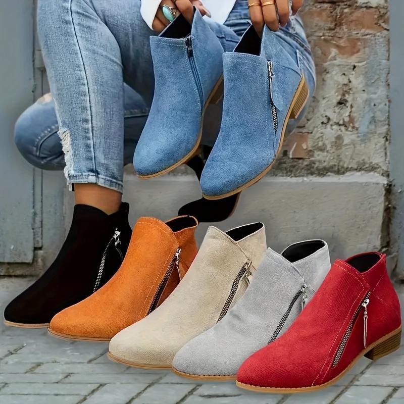 New Autumn and Winter Women's Boots, Suede Double-sided Zipper European and American Style Plus Size Women's Short Boots