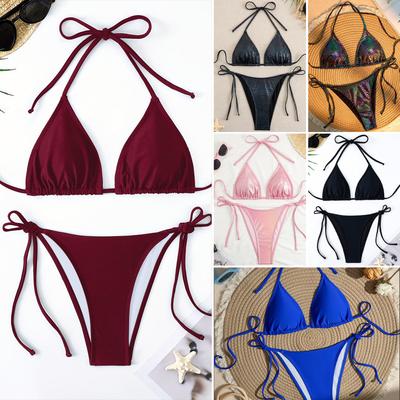 Jednolity trójkątny woreczek kostium kąpielowy bikini sznurowany seksowny wysoce elastyczny kostium kąpielowy damski odpinana wkładka na biust szybkoschnący i oddychający