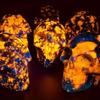 Crystal Carved Skull Flame Stone Statue - Halloween Horror Ornament Collection