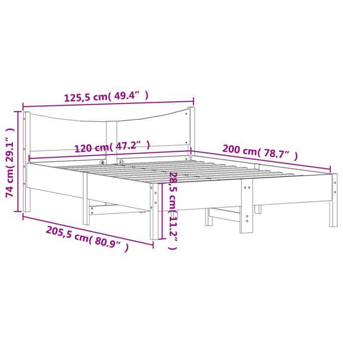 VidaXL Bed Frames, Double Bed with Slat Base, Adult Bed, Bedroom Furniture, Modern, 120x200 Cm Wood of 844729