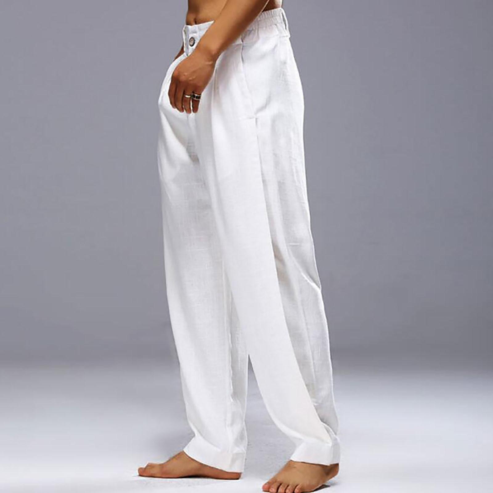 

Льняная одежда для мужчин, брюки из натурального льна, современные удобные качественные мягкие льняные цветные брюки с карманами M белый