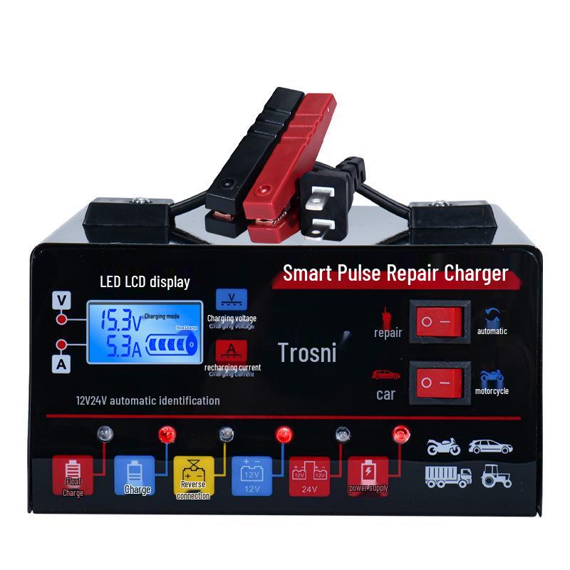 12V/24V High Power Intelligent Car & Motorcycle Battery Charger with Pure Copper Repair