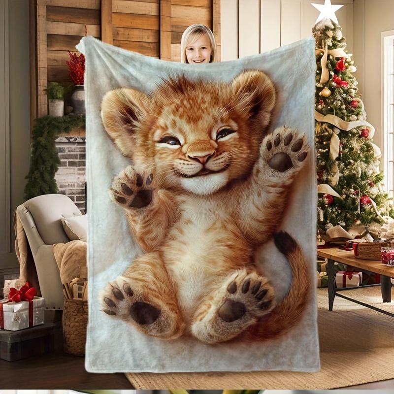 Coperta artistica scialle con stampa animale leone carino oversize - Morbida coperta multiuso per tutte le stagioni per divano, letto, pisolino in ufficio e regalo