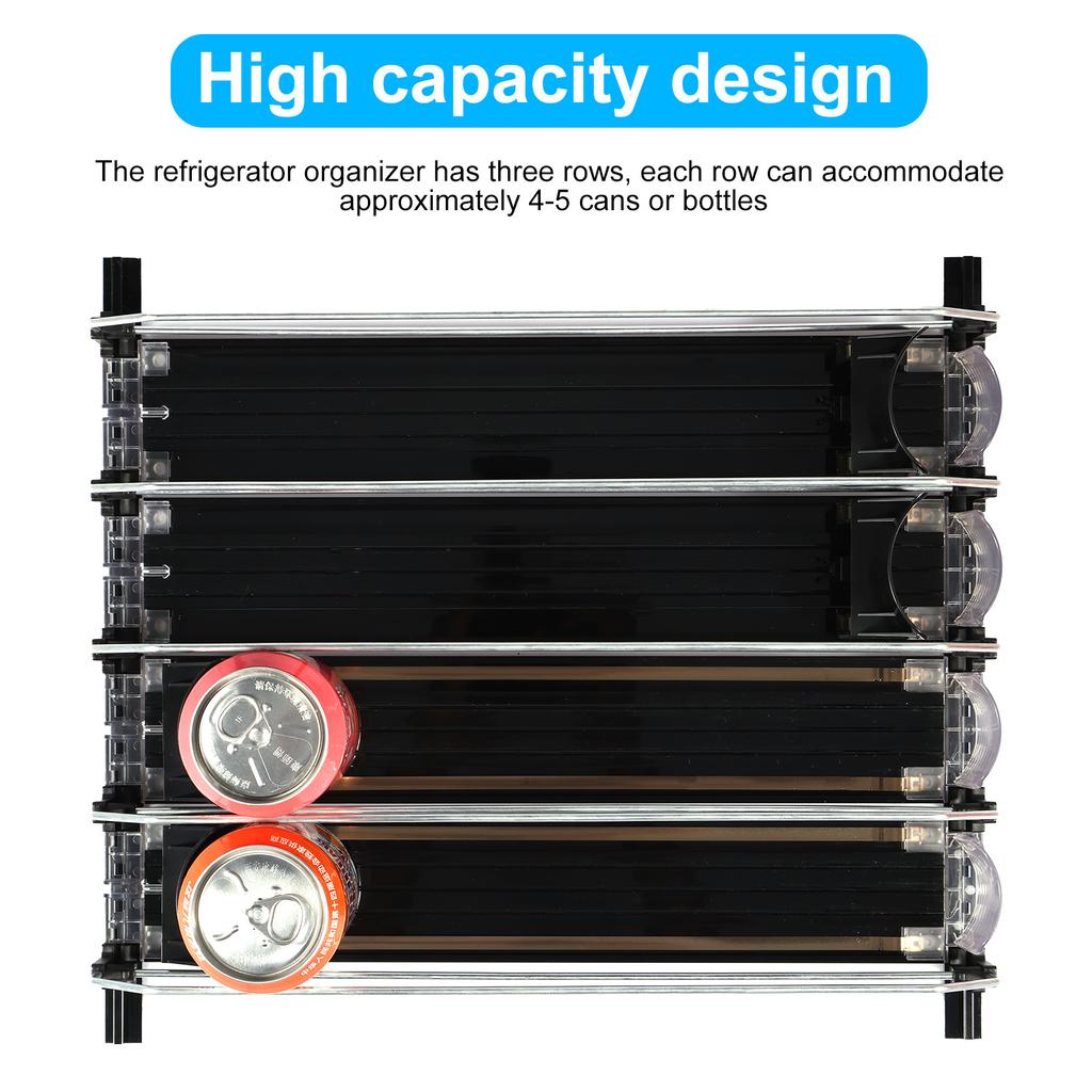 Drink Organizer for Fridge Self-Sliding Soda Can Dispenser with Locking Design 3 Rows Fridge Drink Dispenser Adjustable Width
