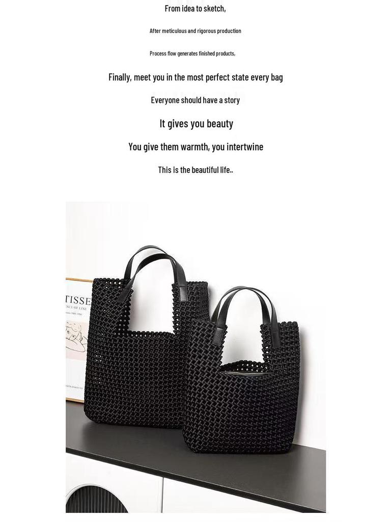 New Large Capacity Hand-Woven Pinwheel Knot Tote Bag with Niche Cutout Design for Mother and Child.
