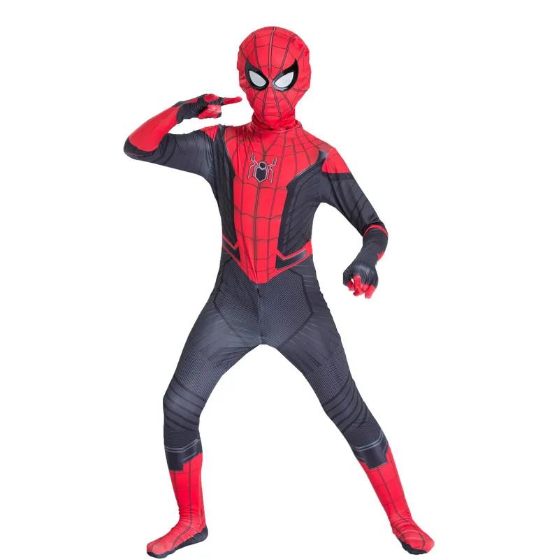 Kids Superhero Super Stretch Jumpsuit Halloween Cosplay Spider Pattern Performance Jumpsuit Movie Character Mask Set