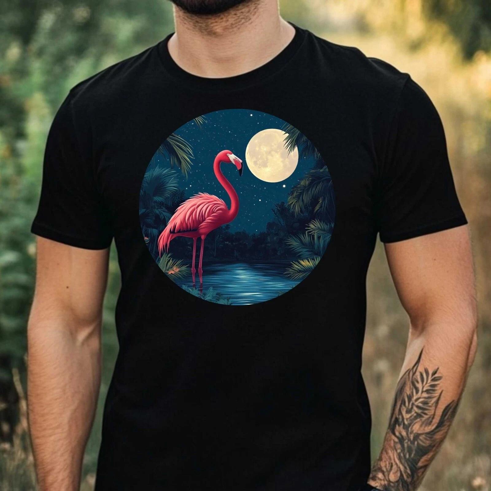 T-Shirt Herren Flamingo im Mondlicht Motiv Baumwolle Größe XS bis 5XL XXXXL