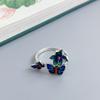 925 Sterling Silver Multi-Butterfly Open Finger Ring with Blue Accents - Exaggerated Ancient Style Flower Design