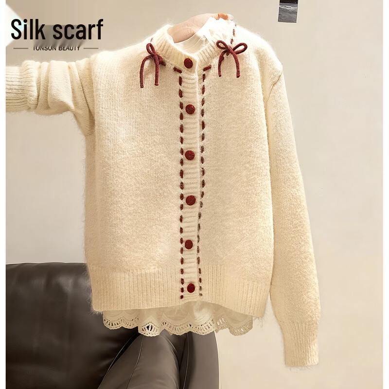 Women s Color Block Round Neck Knit Cardigan One Size