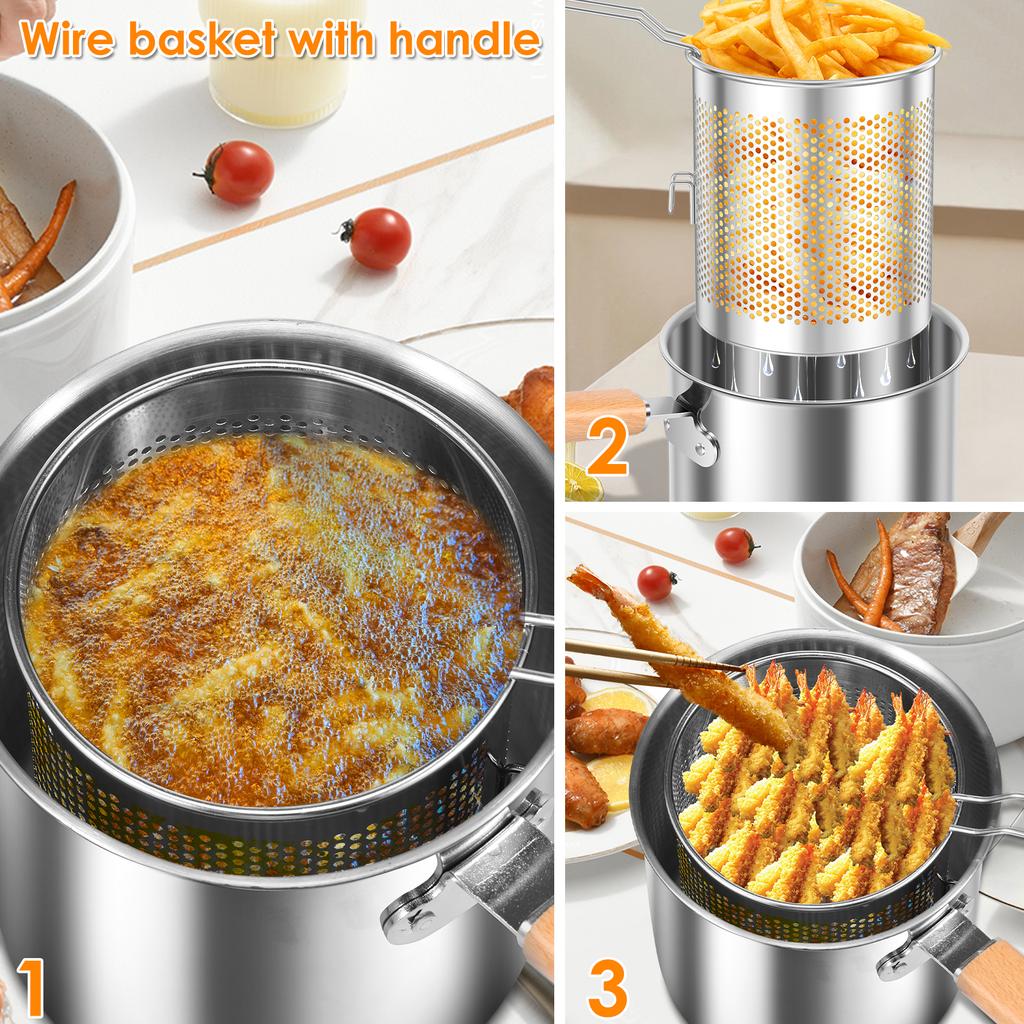 Stainless Steel Frying Pan Deep Fryer Pot with Filter Lids Non-stick Deep Fryer Kitchenware Frying Household for Cooking Kitchen