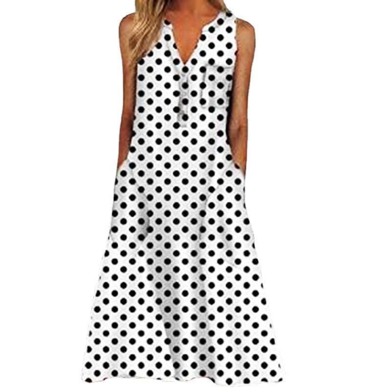 European and American summer new women's clothing, fashionable pocket V-neck striped sleeveless casual dress
