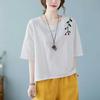Cotton and Linen Short-sleeved Top for Women In Summer New Large Size Retro Style Embroidered Linen Loose Casual T-shirt