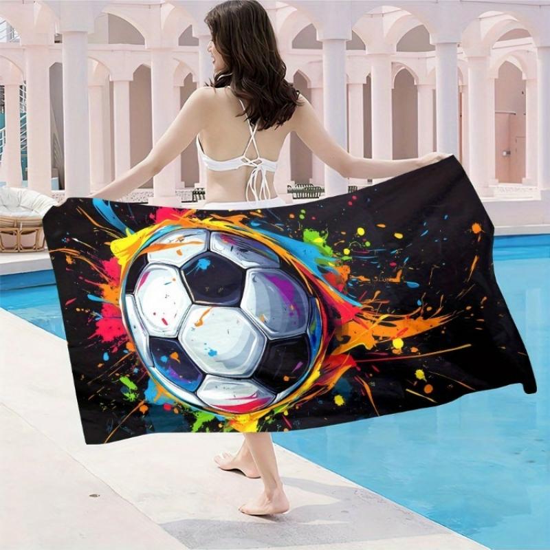 

1pc Microfiber Colorful Soccer Design Beach Towel for Sports Fans Oversized Quick Drying Lightweight Absorbent Towel for Outdoor W40*H60(CM)