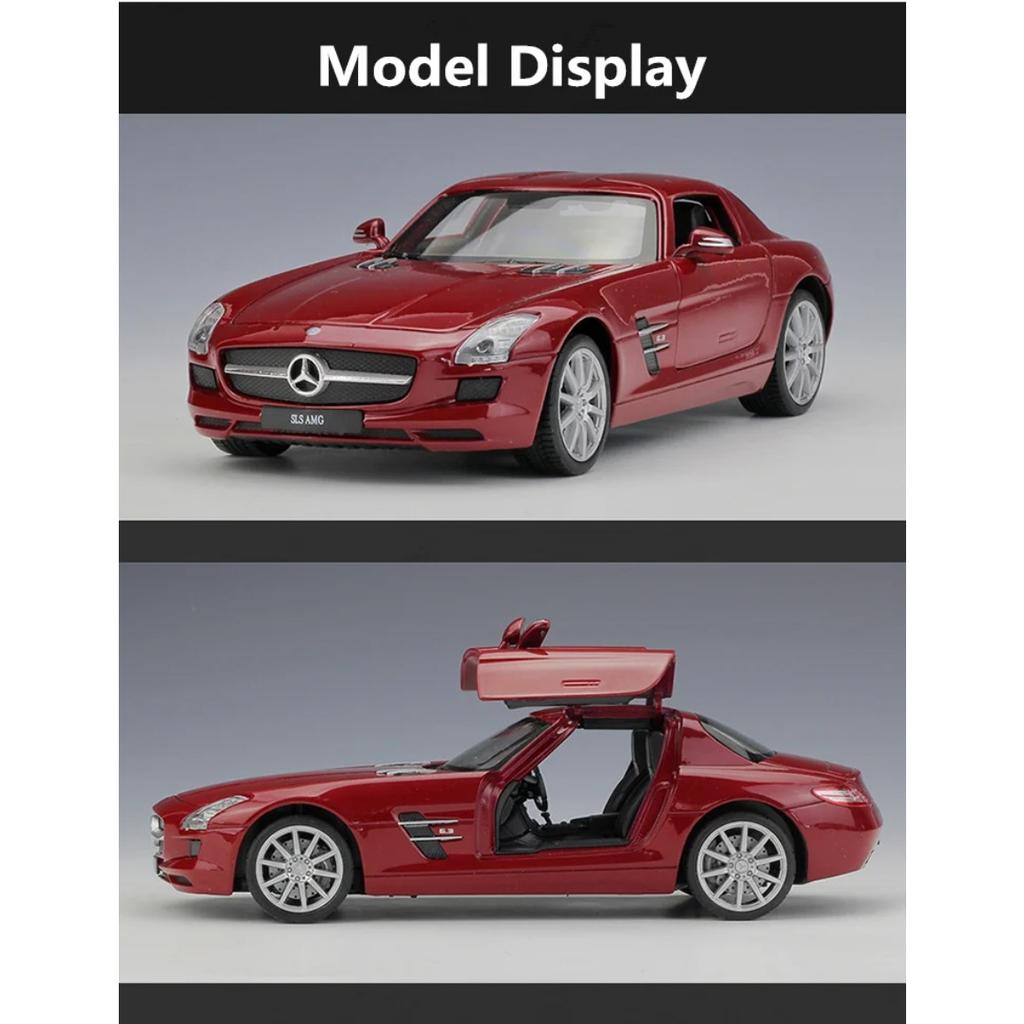 Welly 1/24 Mercedes Benz SLS AMG Alloy Sports Model Diecasts Metal Racing Car Vehicles Model Simulation Collection Kids Toy Gift