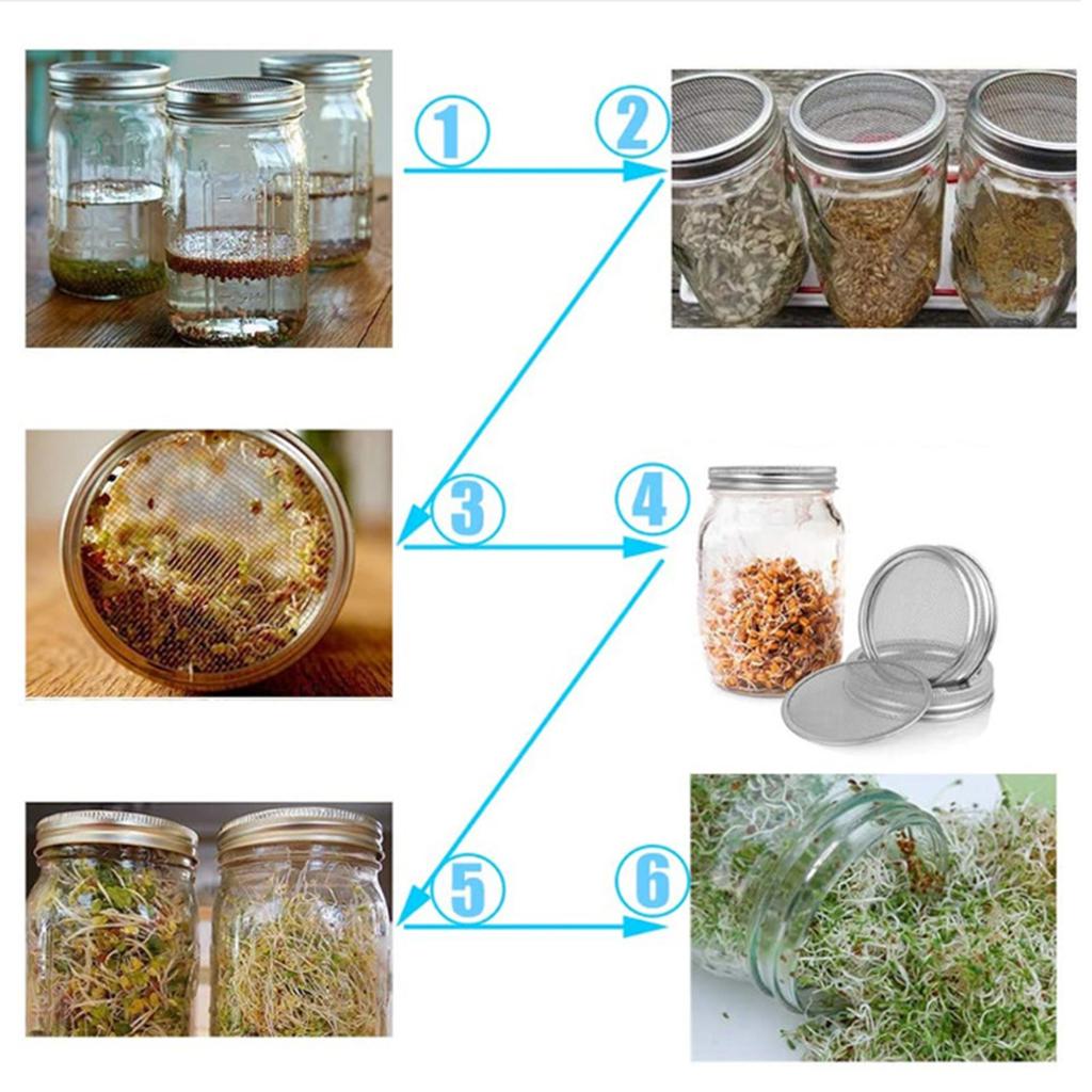 Stainless Steels Wide Mouth Mason Jar Germination Lid Rusts Proof Ventilated Sprouting Cover for Kitchen Gardening
