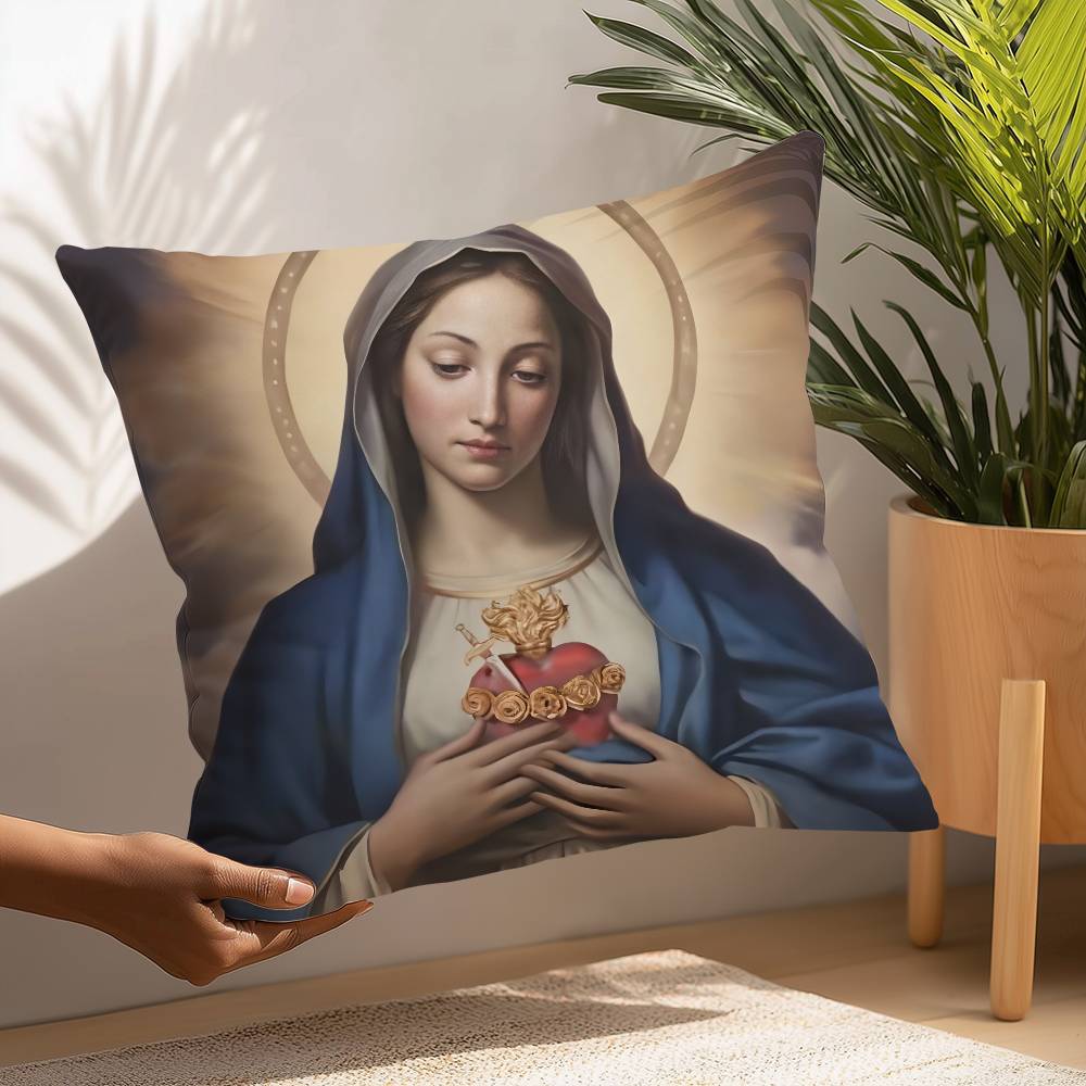 Retro V-Virgin Mary Pillow Case Plush Fabric Soft Pillowcase Double Sided Print Cushion Cover Household Gifts