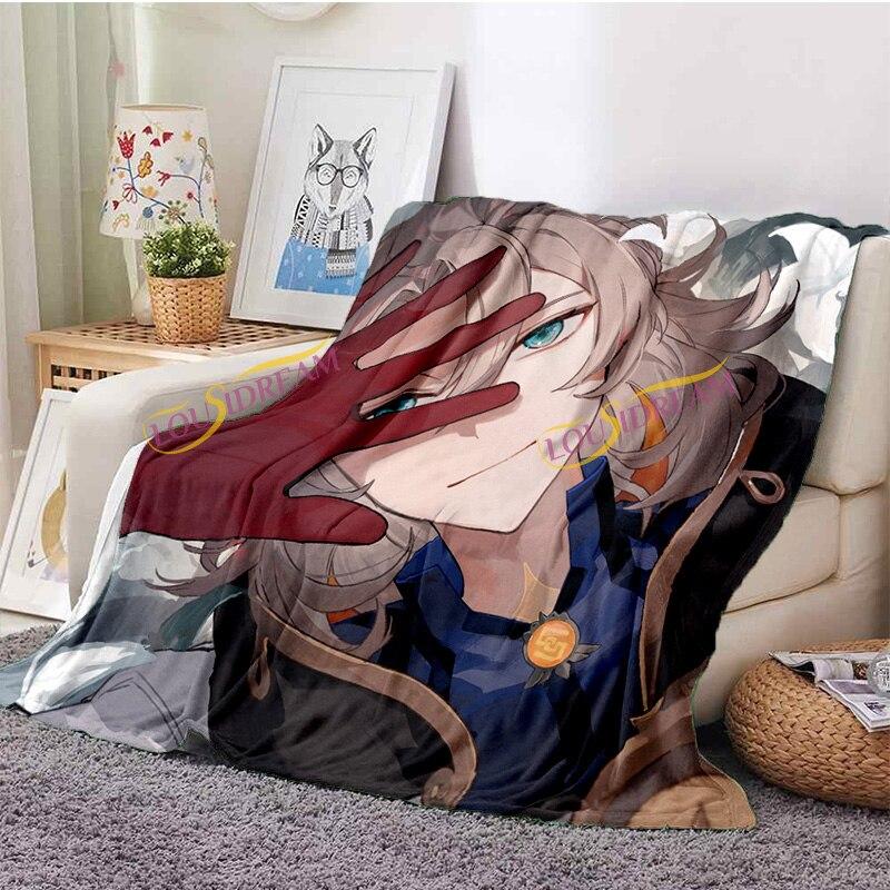 Fashion Genshin  Blanket Flannel Four Seasons Quilt Anime Breathable Super Warm Throw Blankets for Bedding Travel Bedding  Gifts
