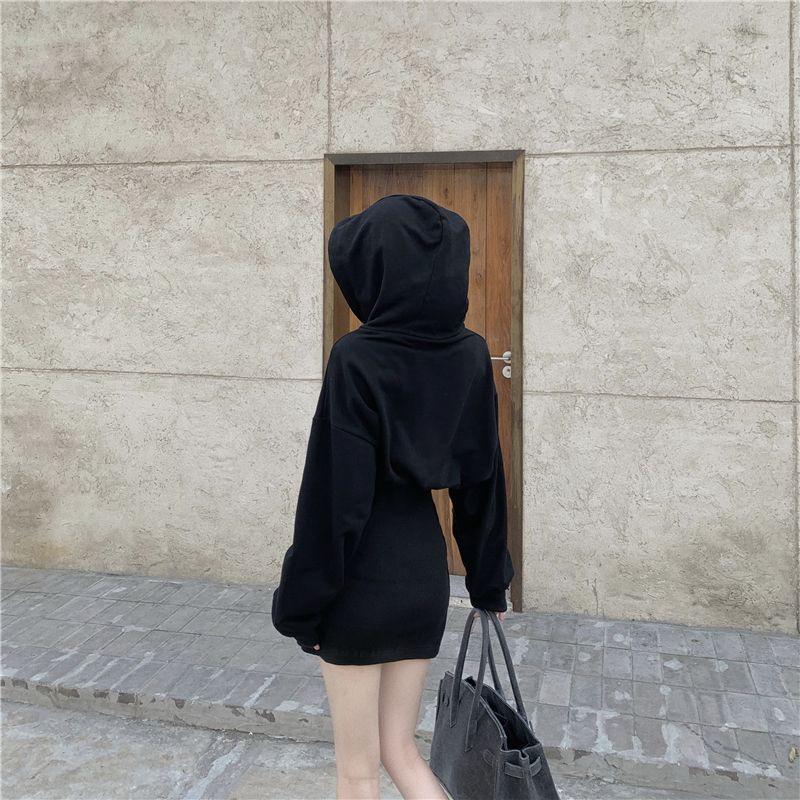 Waist-Cinching Slimming Long-Sleeve Hooded Dress: 2025 French-Korean Style Campanula Skirt for Autumn Women