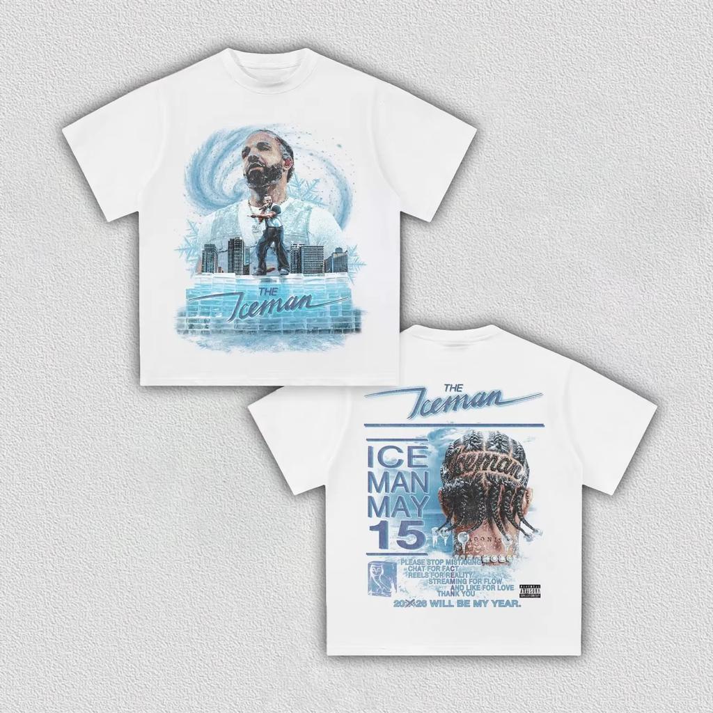 Drake The Iceman T-shirt Vintage Street Engineered Hommes Femmes Oversize Manches Courtes Y2k Coton Manches Courtes Vêtements Féminins Masculins
