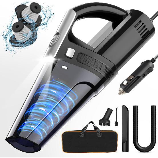 Car Vacuum, Portable Vacuum Cleaner with Powerful 7000PA Suction, DC 12V Power 16.4Ft Cord Wired Vacuum Cleaner, LED Light, Car Accessories for